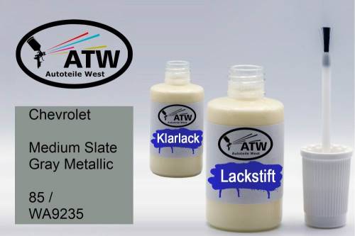 Chevrolet, Medium Slate Gray Metallic, 85 / WA9235: 20ml Lackstift + 20ml Klarlack - Set, von ATW Autoteile West.